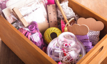 Box of crating supplies for blog post work from home craft jobs